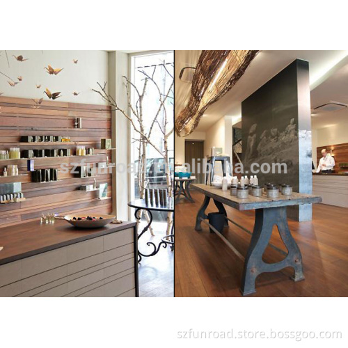laminated MDF display showcases wooden wall mounted shelves for cosmetics retail shop